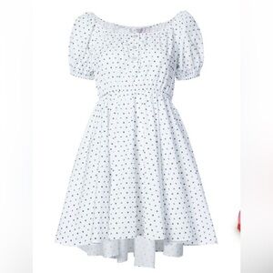 CAROLINE CONSTAS Bardot Mini White blue Dress sz XS